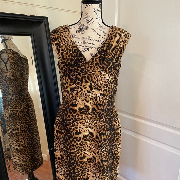 Tadashi Leopard Print Pleated Dress/ Size L. - Picture 1 of 4